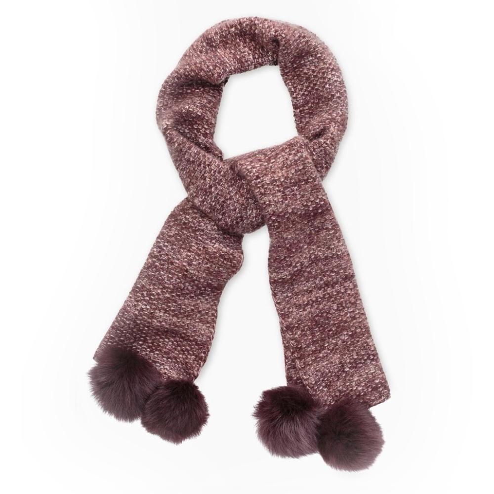 UGG Quatro Pom Cashmere Sheepskin Scarf Port NWT!